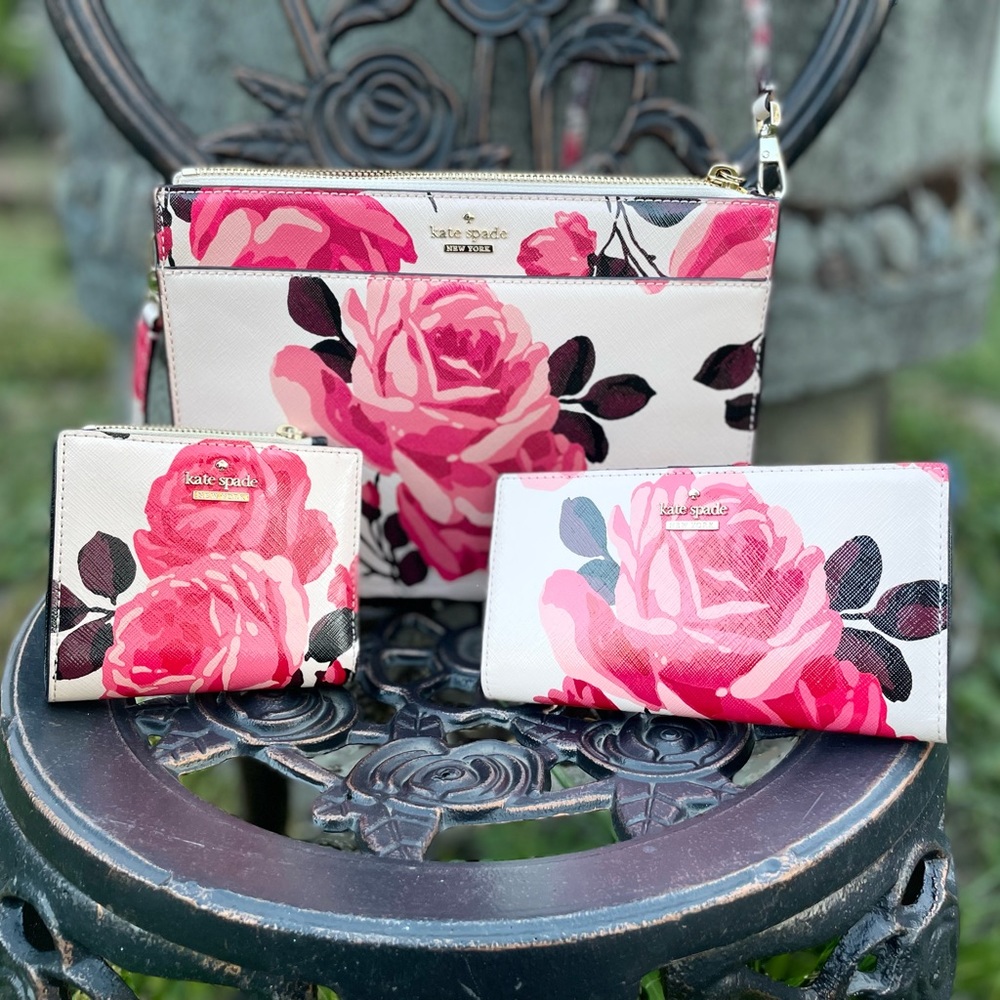 Kate Spade Cameron Street Roses Clarise Crossbody Purse and Wallets Set